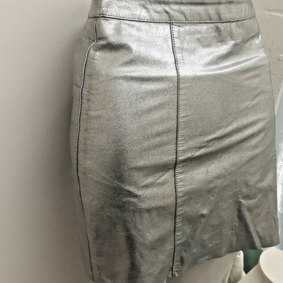 New LF Furst Kind silver Metallic leather Mini Skirt biker Pencil skirt S M - Picture 2 of 9